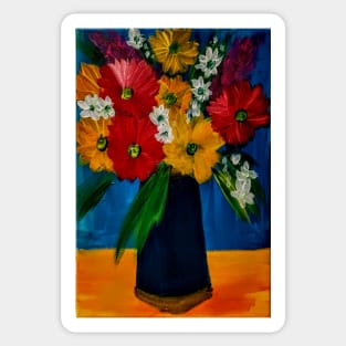 Some abstract mixed flowers in a metallic vase Sticker